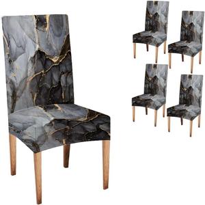 CAPSCEOLL Marble Black Gray Dining Chair Covers Set of 4,Stretch Parsons Chair Slipcovers Universal Removable Washable Parson Chair Covers for Dining Room,Living Room,Kitchen
