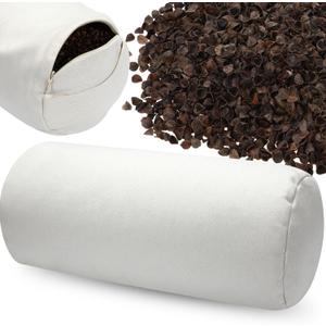 DoubleFill Buckwheat Pillow Cylinder Bolster Pillow to Provide Firm Support, Cervical Neck Roll Adjustable with Organic Pillowcase, Tartary Buckwheat Hulls