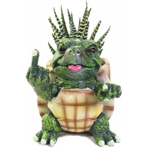 Turtle Succulent Pots with Middle Fingers Up, Middle Finger Gifts, Prank Flower Pot Resin for Indoor Outdoor