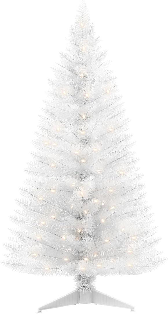 Santanelo 4ft Lighted Artificial White Christmas Tree with Light, Small Artificial Xmas Tree, Not Pre-lit White Pine mini Trees with Lights for Home, Office, and Xmas Party Décor