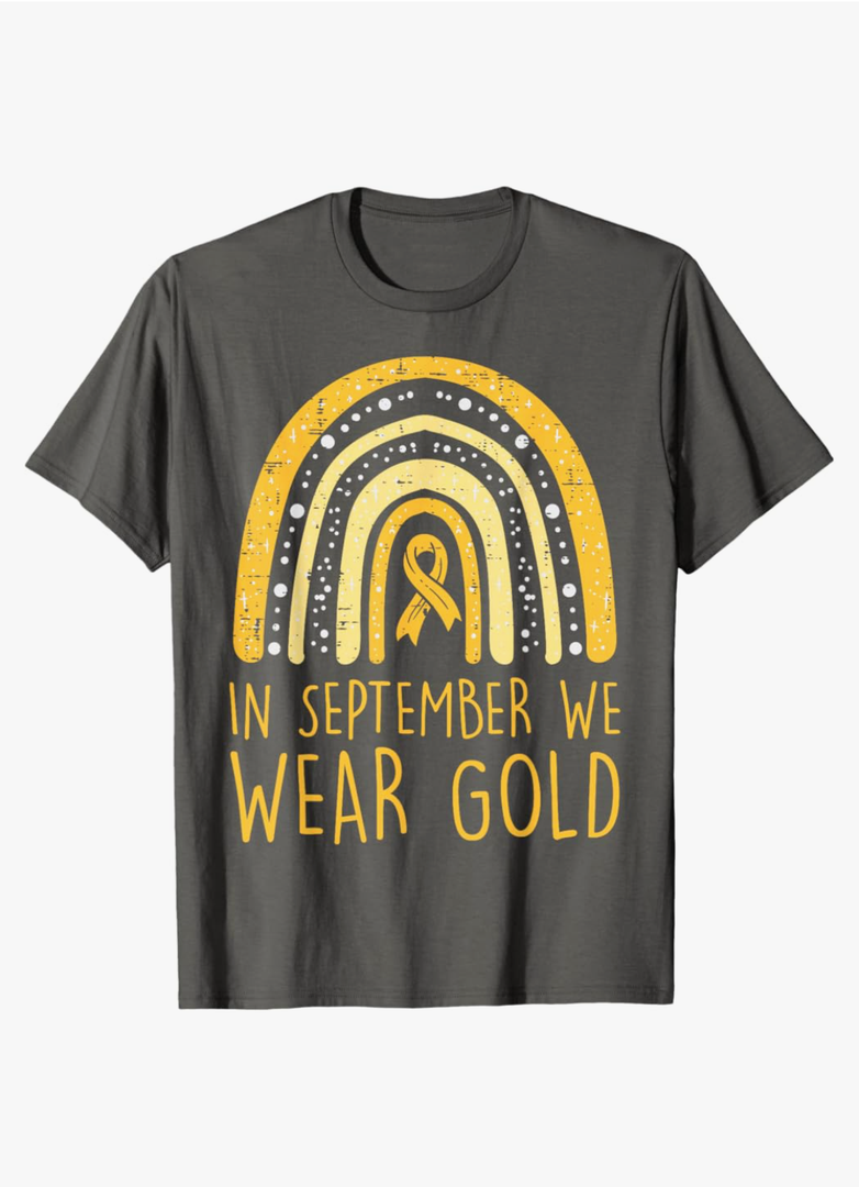 Rainbow In September We Wear Gold Childhood Cancer Awareness T-Shirt (S, Asphalt Grey)