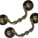 6 Pack Antique Brass Drawer Pulls, 2-1/2 Inch Hole Centers, Vintage Cabinet Handles for Dresser, Closet, Cupboard, Furniture Restoration, 3.5 Inch Overall Length