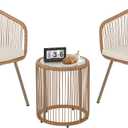 PayLessHere | 3-Piece Outdoor Patio Furniture Set | White | Modern Rattan Bistro Set with Cushioned Chairs & Tempered Glass Coffee Table | Indoor & Outdoor Seating | for Balcony, Garden, Poolside