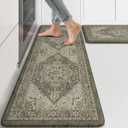 KIMODE Anti Fatigue Mats for Kitchen Floor 17"x47"+17"x29", Boho Kitchen Rugs Sets of 2,Cushioned Kitchen Floor Mats, Comfort Standing Mat for Laundry, Office, Sink, Desk Dark Green