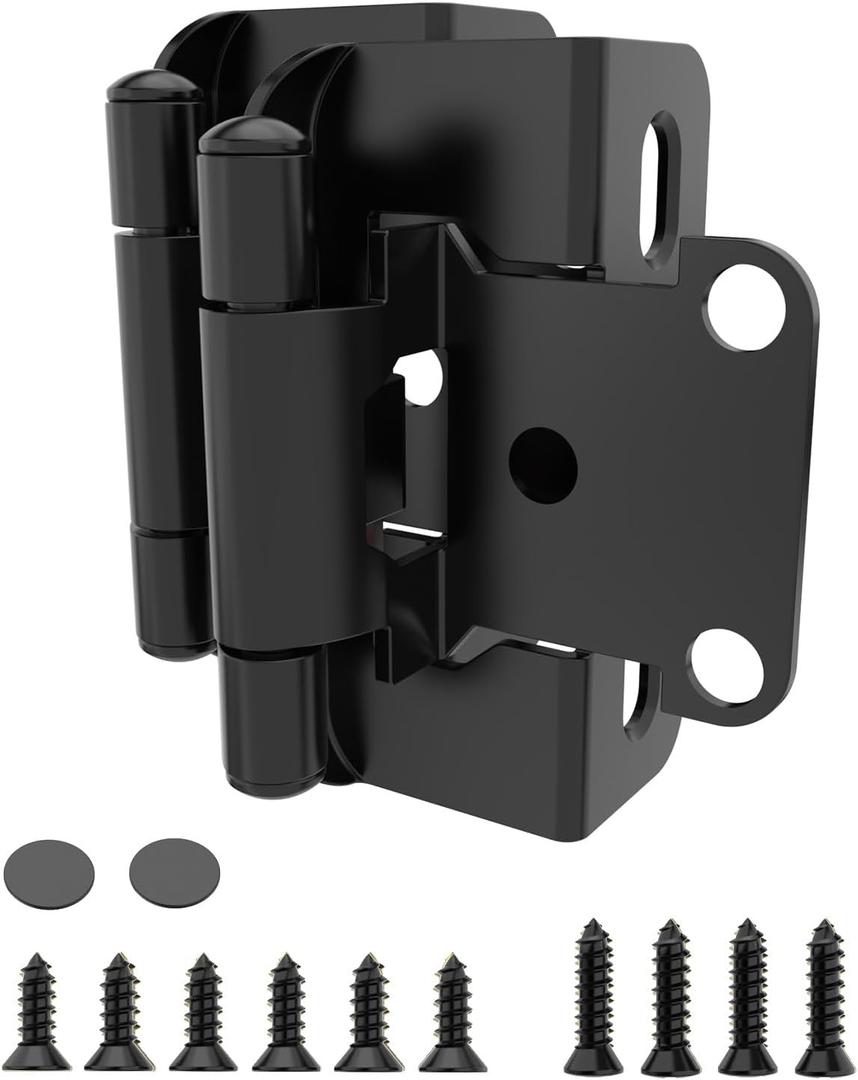 Chibery 20 Pack | 1/2 inch Overlay Semi Partial Wrap Around Cabinet Hinges, Self Closing Face Frame Variable Decorative Replacement, Kitchen Hardware, with Screw & Quiet Bumper (Matte Black)