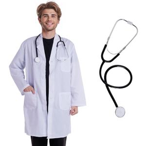 Scientist Doctor Costume Lab Coat Women Men Halloween White Long Flat Sleeve Lab Coats Accessories with Stethoscope (White)