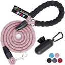 GORILLA GRIP Dog Leash, Heavy Duty Reflective Rope Leashes for Large, Medium, Small Breed Dogs, Puppy Training Essential for Walks, Hikes, Soft Handle, Rotating Metal Clip, Waste Bag Dispenser, Pink (5 Feet x 1/3 Inch)