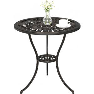 IDEALHOUSE Patio 23''Cast Aluminum Side Table with Umbrella Hole,Bronze | Outdoor Small Coffee Tables,Anti-Rust Bistro Table,Round End Table,Outdoor Furniture for Indoor,Patio,Garden,Porch,Balcony