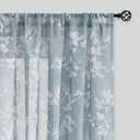 FMFUNCTEX Linen Sheer Curtains for Bedroom, Blue White Blossom Print Curtains 96 Inches Long for Living Room,Floral Patterned Farmhouse Curtain Light Filtering Window Drapes 2 Panels, Rod Pocket