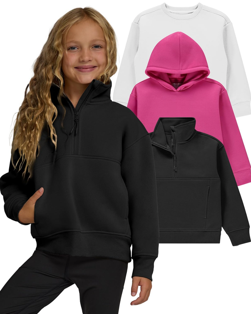 PURE CHAMP Girls Sweatshirt 3 Pack Hoodies for Teen Girls Crewneck Sweatshirt Quarter Zip hoodies Fleece Sizes 10-12 Clothing
