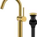 KENES Brushed Gold Tall Bathroom Faucet, Single Handle Vessel Sink Faucet Single Hole, Modern Bathroom Vanity Faucet with Pop Up Drain and Supply Lines, KE-9005C-4