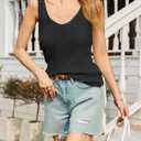 Tankaneo Womens V Neck Tank Tops 2026 Sleeveless Ribbed Knit Shirts Summer Casual Sexy Sweater Vest (Black, L)