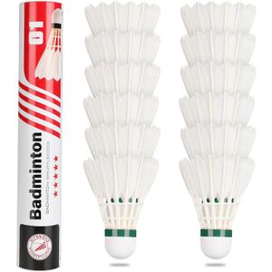 Goose Feather Badminton Shuttlecocks Birdies, 12 Pack Hight Speed Training Badminton Balls with Great Stability for Indoor Outdoor Sports (White)