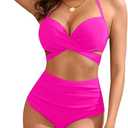 High Waisted Underwire Bikini Sets - Women 2025 Two Piece Swimsuits Halter Bathing Suits with Tummy Control Bottom L