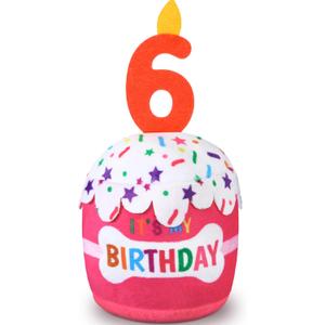 Dansydaisy Dog Birthday Cake Toy Accessories for Girl Boy Gifts, Squeaky Plush Toy for Dog Birthday Party Decor Favor for Large, Medium and Small Dogs(6th,Pink)