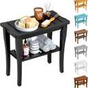 Bamboo Shower Bench Stool with Storage Shelf, Waterproof Shower Chair Spa Bath Seat, Shower Stool for Inside, Bathroom Bench Seat for Adults Elderly Seniors for Indoor or Outdoor Use(Black)