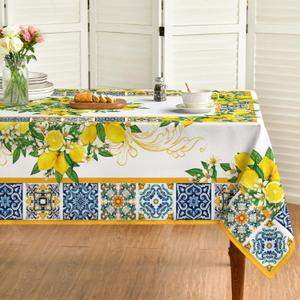 Horaldaily Summer Tablecloth 60×84 Inch Rectangular, White Yellow Lemon Vintage Pattern Washable Table Cover for Party Picnic Dinner Decor