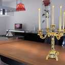 RosyLine Metal Candelabra 17" Height, Candle Holder with 5 Arms,Antique Bronze Furnish Candle Holder, Centerpiece for Home Decro,Wedding Event, Party,1 Pack (Golden Blue)