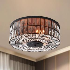 Modern and Elegant Crystal Flush Mount Ceiling Light, Stylish Lighting Fixture Indoor Hanging Light for Kitchen, Living Room, Bedroom, Hallway, and Bathroom (24 Inch)