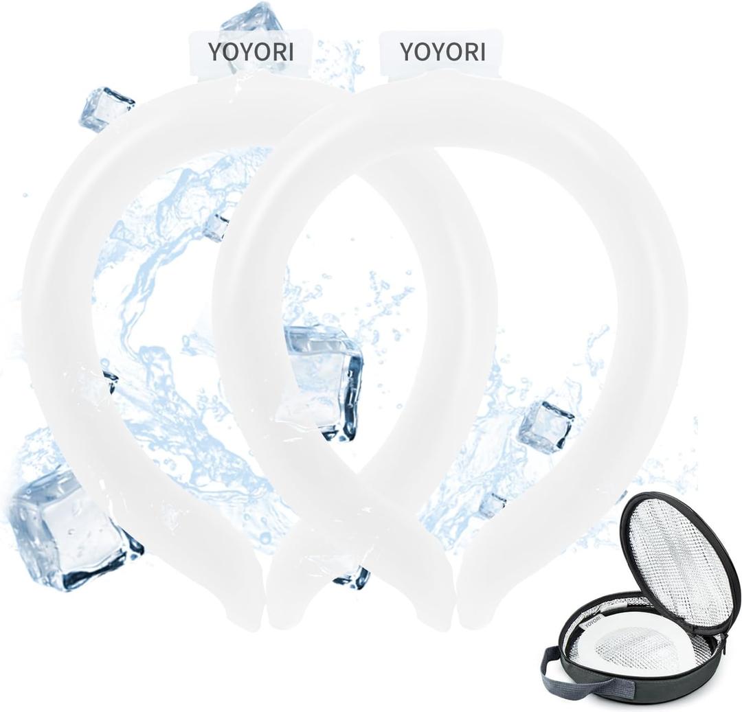 2PCS Neck Cooling Tube with Cold Insulated Bag,Reusable Ice Neck Ring Wearable Body Cooling Products for Summer Heat (White*2)