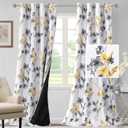 H.VERSAILTEX 100% Blackout Curtains 108 inch Length 2 Panels Set Cattleya Floral Printed Drapes Leah Floral Thermal Curtains for Bedroom with Black Liner Sound Proof Curtains, Grey and Yellow