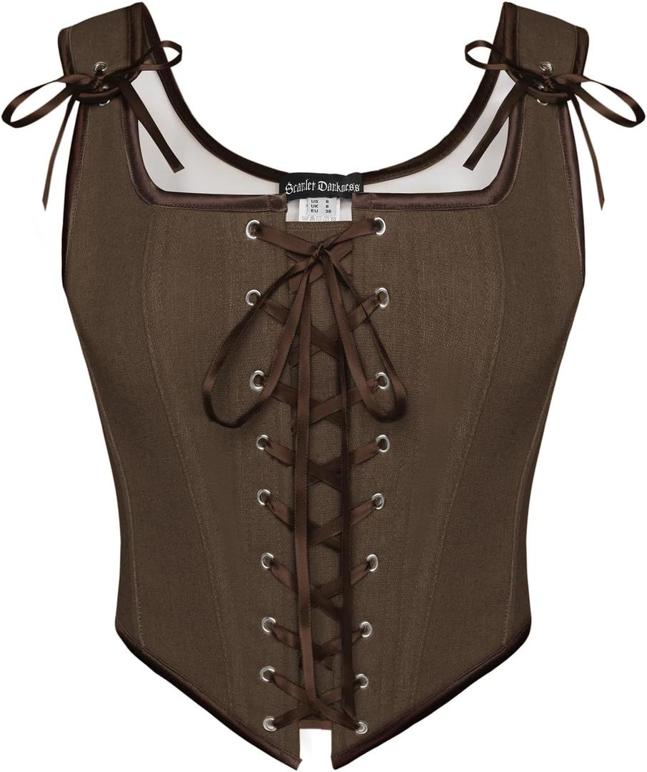 SCARLET DARKNESS Women's Renaissance Corset Tops Vintage Lace Up Overbust Bustier Bodice 16