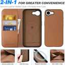 SHIELDON Wallet Case for iPhone 17e & 16e 6.1", Genuine Leather Wireless Charging Detachable Magnetic RFID Blocking Credit Card Holder Kickstand Cover Compatible with iPhone 16e - Saddle Brown