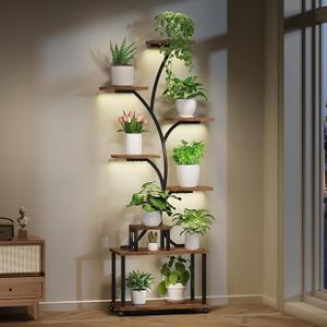 LotFun Plant Stand Indoor with Grow Lights, 8-Tiered Large Metal Plant Shelf with Wheels and Feet Pad, 61" Tall Plant Stand for Plants Multiple, L-Shaped Display Rack Flower Holder for Living Room