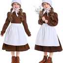 AVIFU Girls Colonial Dress Kids Pioneer Costume Prairie Bonnet Hat Pilgrim Apron Cosplay Accessories Full Set L