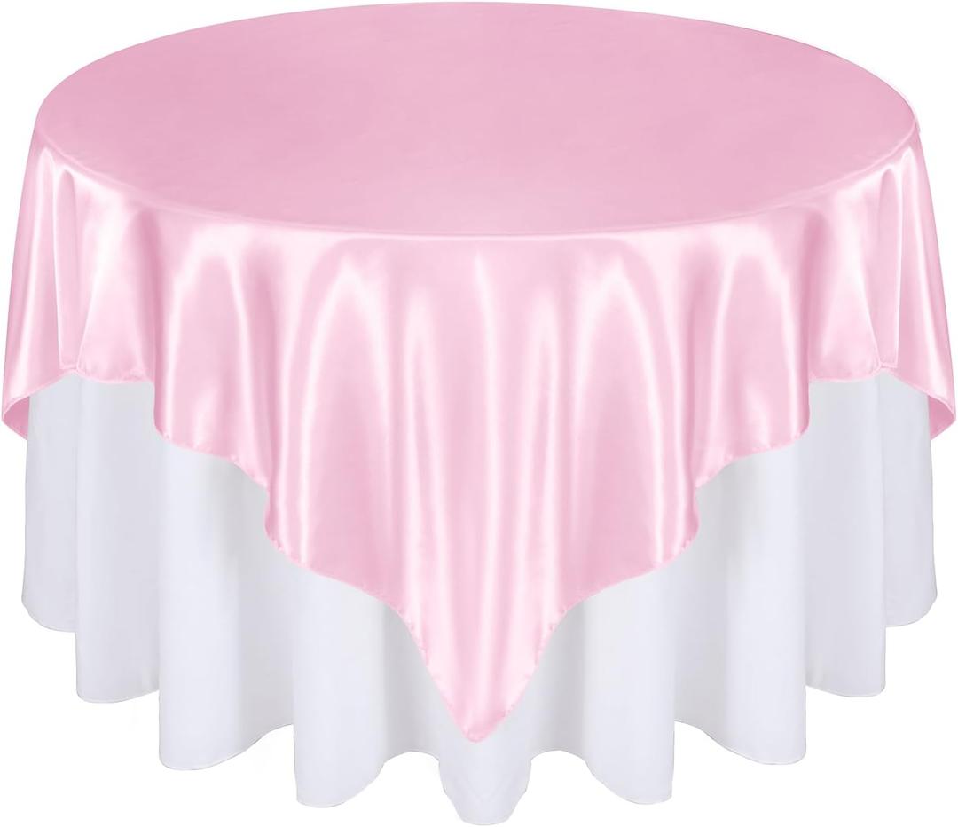 72 Inch Satin Square Tablecloth Overlay, 6 Pcs Pink Square Tablecloth Cover, Wrinkle-Free Table Cover, Stain-Resistant Fabric for Party, Wedding, Banquet Table Decoration