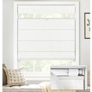 LazBlinds No Drill TDBU Roman Shades, Blackout - White, 25" W x 72" H | No Tools Top Down Bottom Up Cordless Fabric Blinds for Window, Thermal Insulated UV Blocking for Bedroom & Living Room
