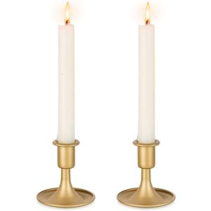 Gold Taper Candle Holder Vintage: Small Candle Sticks Holder Decor Brass Candlestick Holders for Home Dinning Table Wedding Centerpiece Holiday Party Chrismas Mantel Set of 2