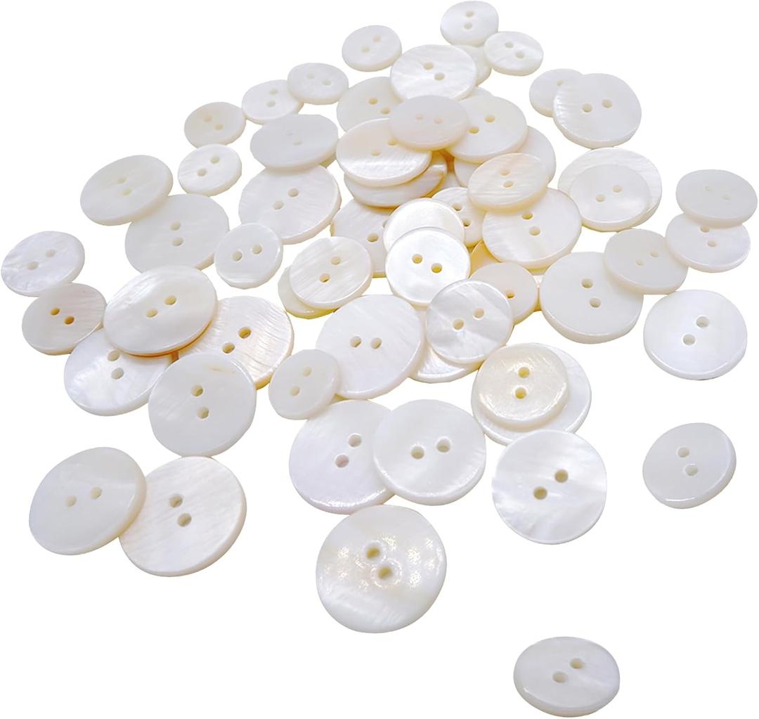 60PCS White Genuine Mother of Pearl Buttons Set, Natural Shell Buttons for DIY Sewing Crafts, Clothes, Blazer, Shirts, Suits (12.5mm/15mm/18mm/20mm, 2 Holes)