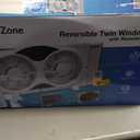 Comfort Zone Window Fan for Bedroom, 9 inch 3 Speed Dual Fans with Auto-Locking Expanders, 3 Modes (Cool, Circulate, Exhaust), Remote Control, Fabric Cover plus Bug Screen, White