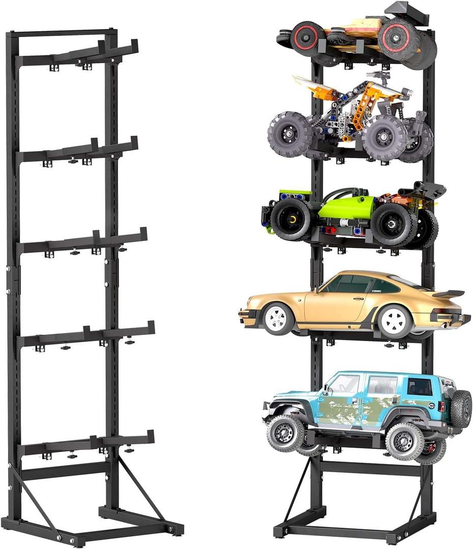 RC Car Stand, Metal RC Storage Rack, 5 Tier Model Car Display Stand for RC Car Crawler Trucks, Adjust Shelf for 1/6 1/10 1/12 1/24 1/18 FCX10 FCX24 FCX18 SCX24 SCX18 SCX10 Scale Cars Trucks