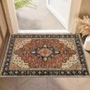 SHACOS 2x3 ft Indoor Doormat Boho Area Rug Entryway Rug Washable Vintage Non Slip Low Pile Thin Medallion Floral Doormat Indoor Front Door Mat Soft Small Area Rug, Terracotta/Black 2'x3'