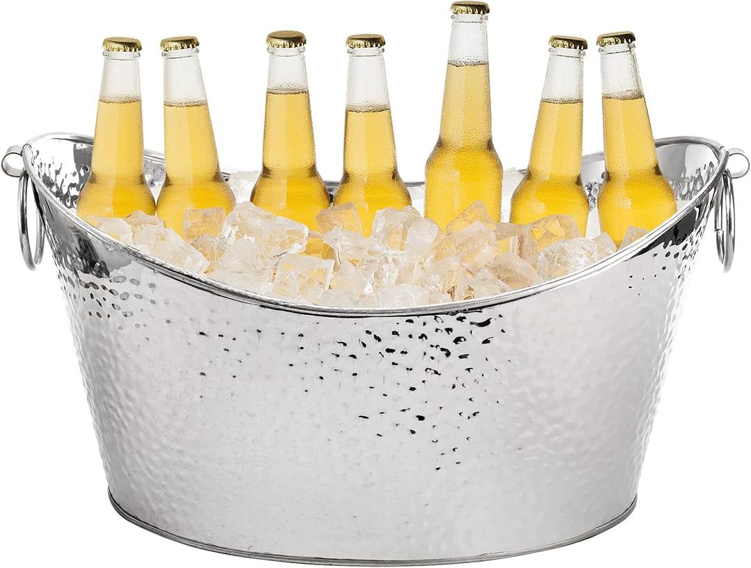 Frcctre 3 Gallon/12L Stainless Steel Beverage Tub, Large Galvanized Ice Bucket with Handles, Hammered Metal Drink Bucket Drink Chiller Champagne Buckets for Parties Weddings