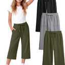 3 Pack Girls' Capri School Pants | Straight Leg, Athletic, Casual, Cropped Sweatpants, with Pockets, Summer, Loose, Back to School, Joggers, for Girls 5-14Y