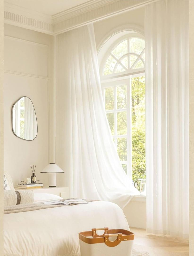 Living Room Curtains Semi-Sheer Set of 2,2 x 40W x 96H inch,White Drapes for Room Solid Color Curtains for Kitchen for Eyelets