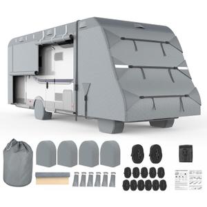 Mofeez Class C RV Covers 23-26ft, 7 Layer Top Heavy Duty Camper Cover, Extra-Thick Waterproof Windproof Anti-UV Rip-Stop Class C Motorhome Cover with 2Pcs Extra Straps, 6 Gutter Covers & 4 Tire Covers