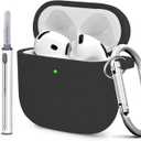 for AirPods 4th Case Cover, Soft Silicone Case with Cleaner Kit, Keychain, Full Protection for Men and Women, Compatible with AirPods 4th Generation (Black)