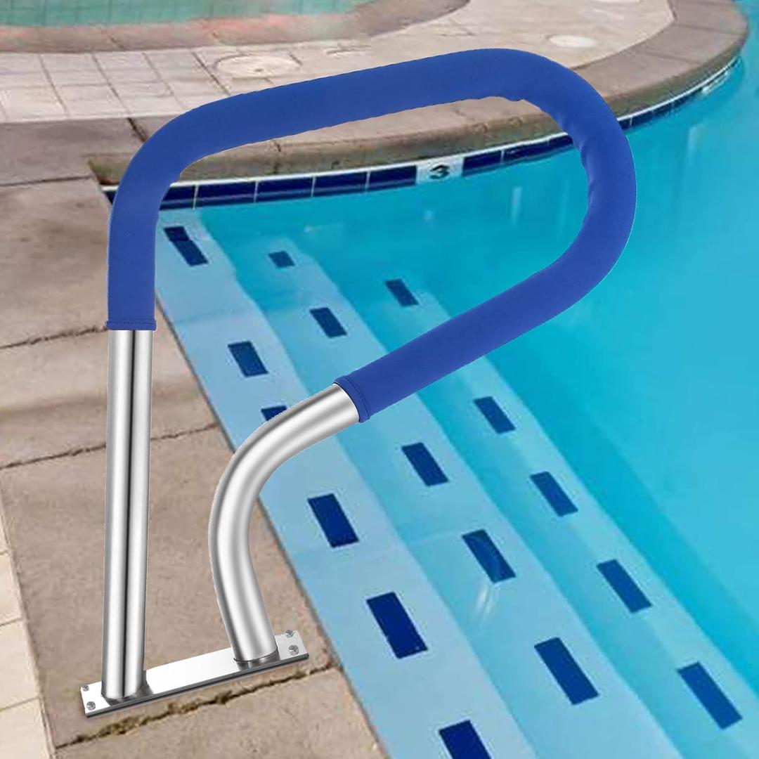 304SS Pool Handrail with Nonslip Blue Cover - 30x22 Inground Pool Rail