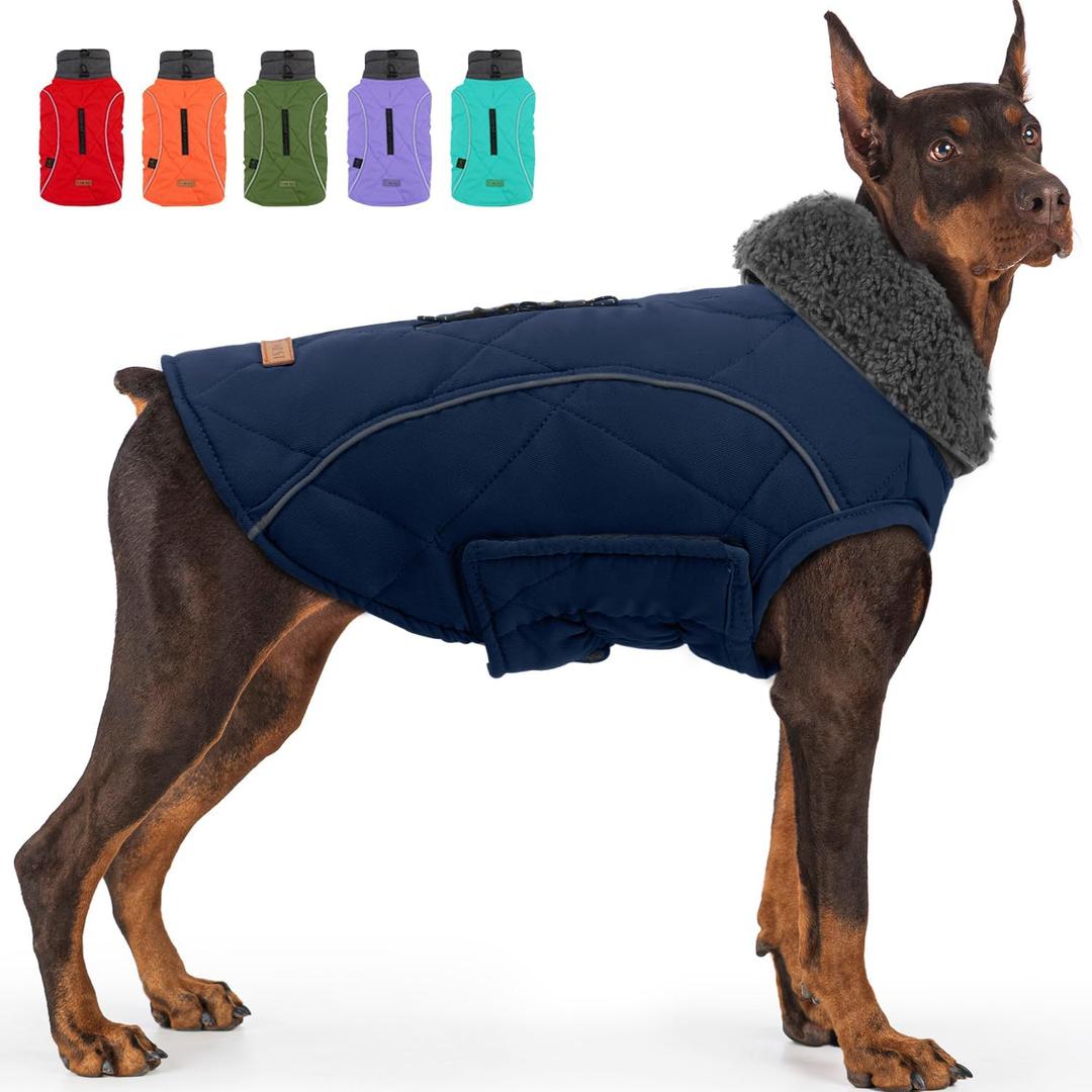 EMUST Winter Coat for Large Dogs, Windproof Dog Jacket for Cold Weather, Extra Warm Dog Winter Clothes for Small Medium Large Dogs, Dark Blue, XXL