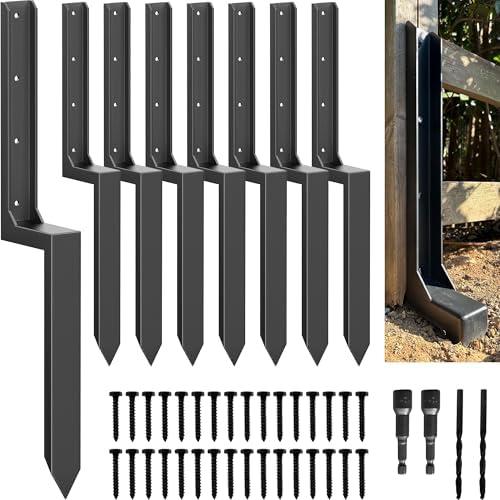 IRONBABE Thickened Fence Post Repair Stakes, Brackets Mender for Broken 4x4/6x6 Wood Fence Post Support (11-Gauge, 8 Pack/Black)