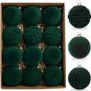 12Pcs Velvet Christmas Tree Ornaments 3.14 Inch Green Large Christmas Balls Xmas Hanging Ornaments for Wreath Garland Table Centerpiece Arrangement(Green)
