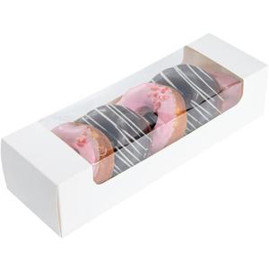 Restaurantware Pastry Tek 9.8 x 3.2 x 2.4 Inch Pastry Boxes 100 Disposable Donut Boxes - With Clear Window Easy Assembly White Paper Cookie Packaging Boxes For Muffins Cupcakes And Mini Cakes