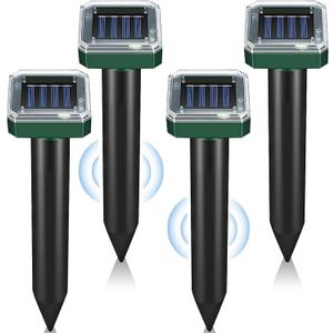 Pack of 4 Solar Mole Repellent Sonic Gopher Repellent Vole Chaser Mole Deterrent Sonic Spikes Repellent Ultrasonic Pest Control Outdoor Keep Moles Out of Yard Lawn
