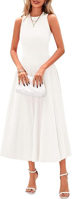 PRETTYGARDEN Spring Casual Dresses for Women 2025 Summer Business Work Midi Sleeveless A Line Pleated Cocktail Dress, XL