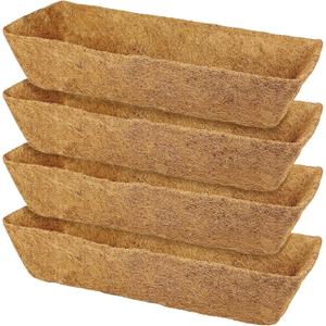 4 Pack 24 Inch Trough Coconut Liners for Window Box Deck Planter Natural Coco Fiber Replacement Liner for Outdoor Plants Rectangular Coir Planters for Porch Balcony Garden Decor