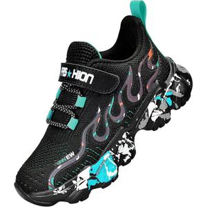 Boys Girls Sneakers Slip On Athletic Running Shoes (5.5 Big Kid, Black-blue)